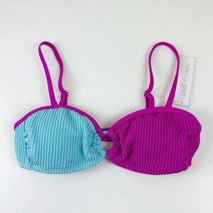 Salt + Cove Bikini Top Juniors Size Small Pink Blue Colorblock NWT